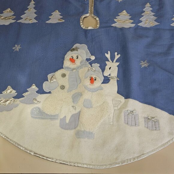 Snow Buddies Tree Skirt 1995 Christmas vtg Pottery Barn 40" blue holiday season - Picture 3 of 14